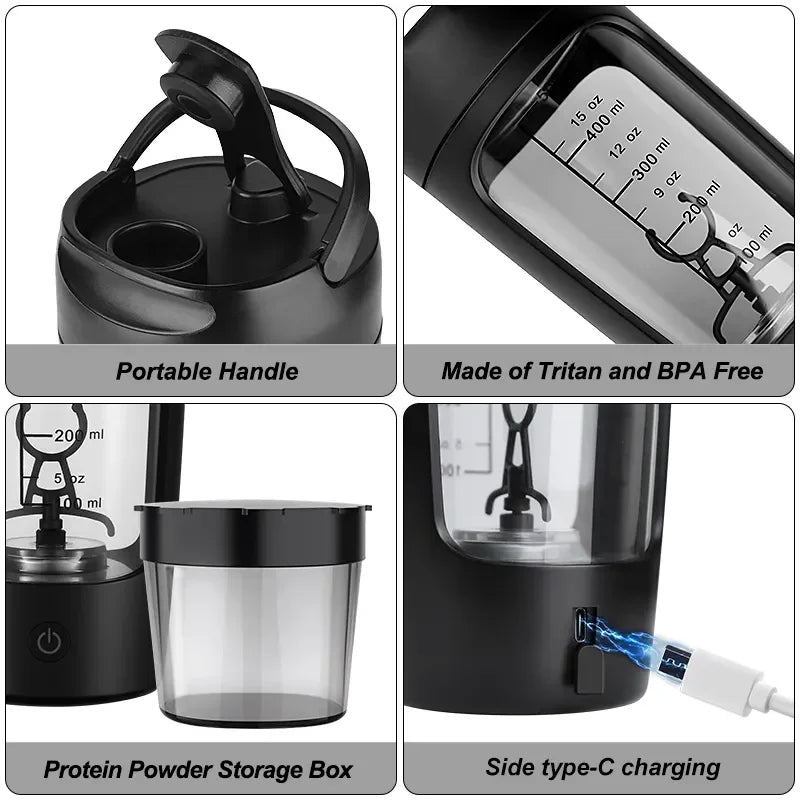 Electric Protein Shaker Bottle – 650 ml USB Rechargeable Mixer