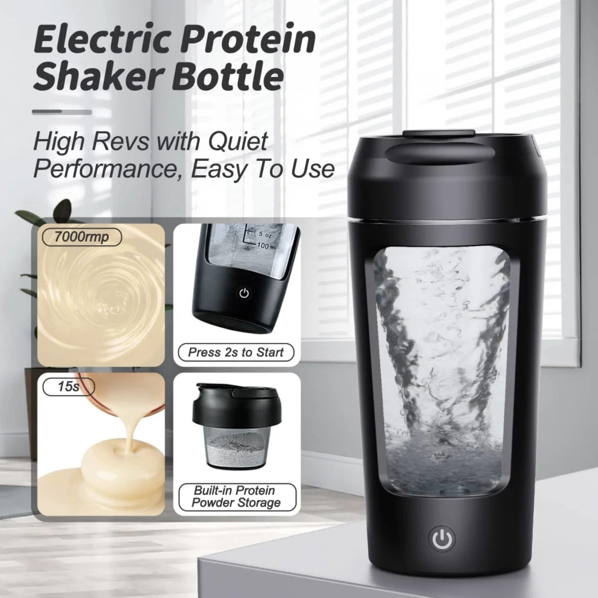 Electric Protein Shaker Bottle – 650 ml USB Rechargeable Mixer