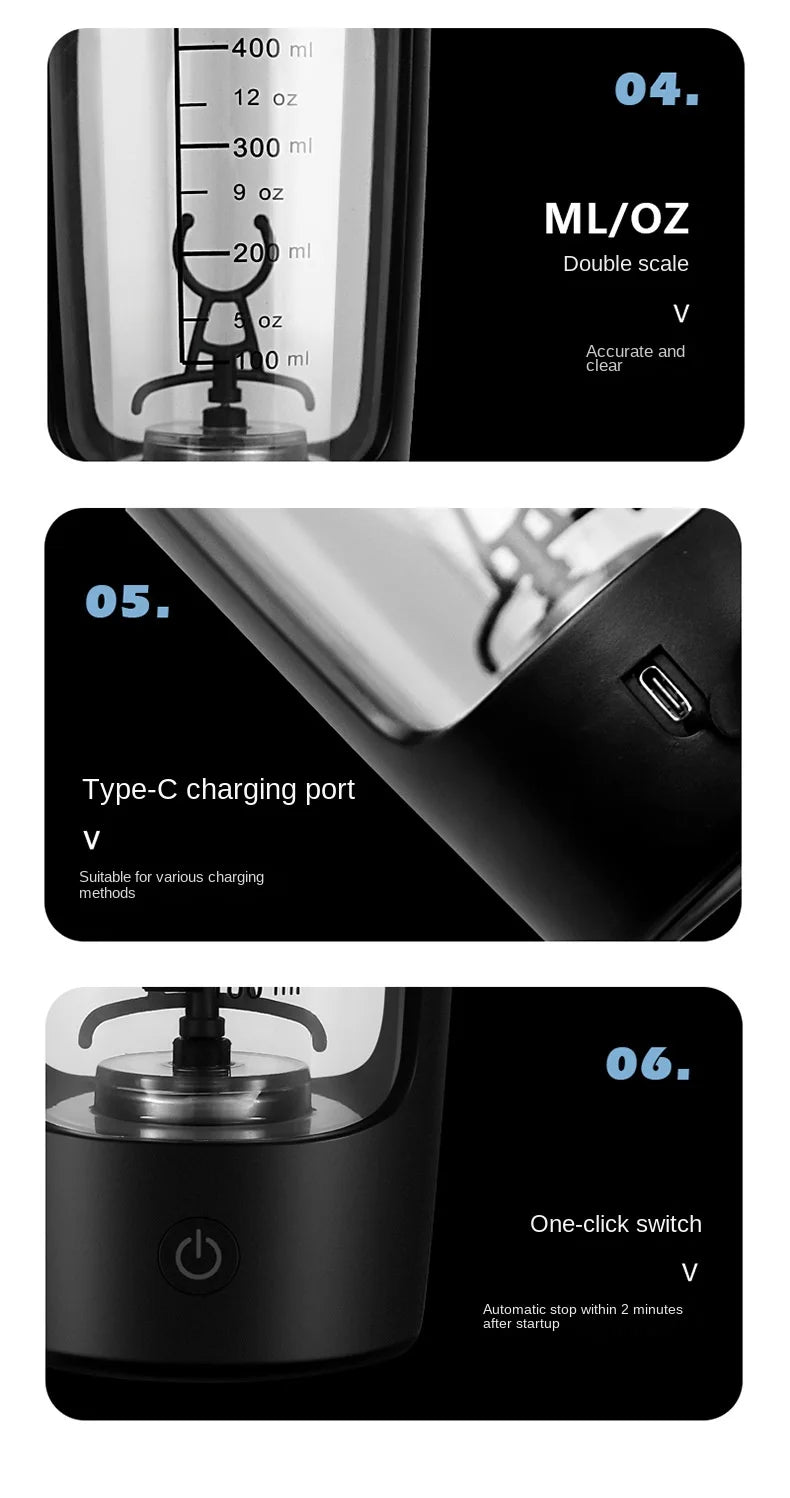 Electric Protein Shaker Bottle – 650 ml USB Rechargeable Mixer