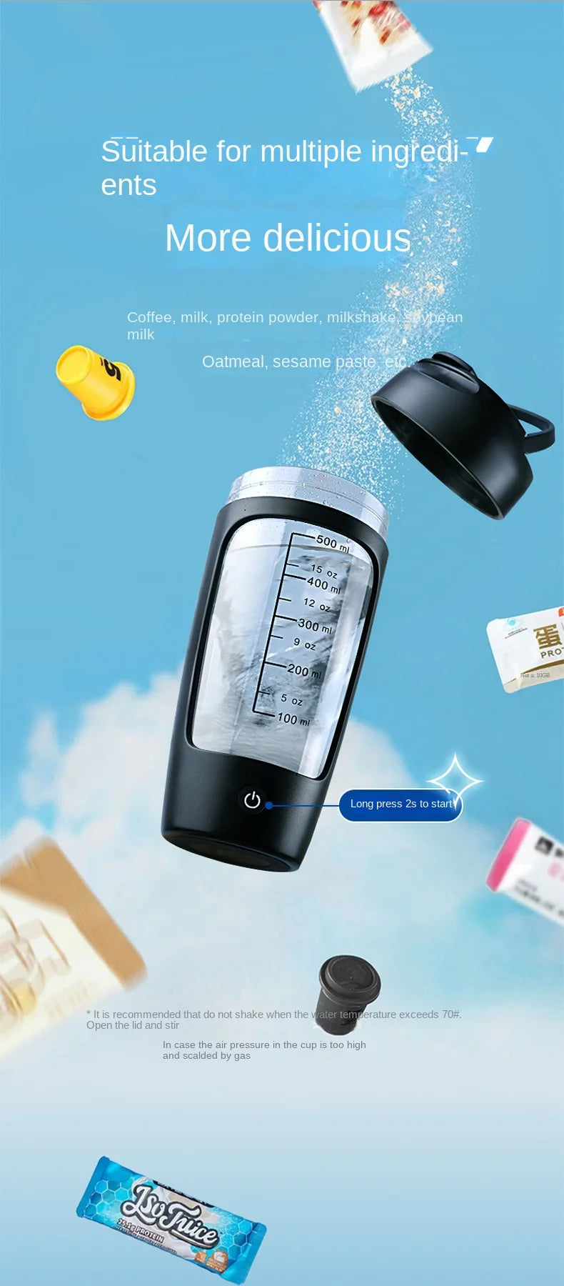 Electric Protein Shaker Bottle – 650 ml USB Rechargeable Mixer