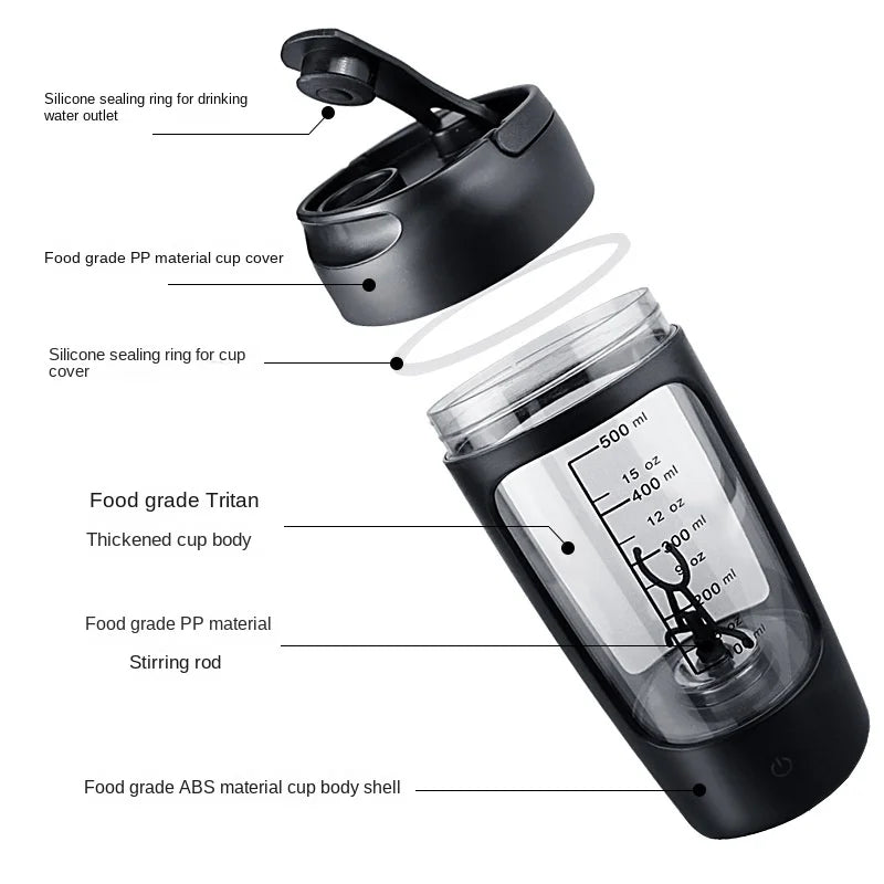 Electric Protein Shaker Bottle – 650 ml USB Rechargeable Mixer