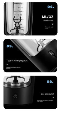 Electric Protein Shaker Bottle – 650 ml USB Rechargeable Mixer